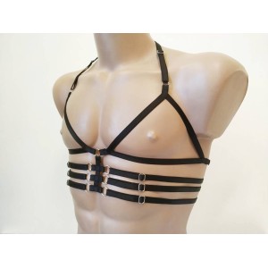 Chest Harness Open Cup Bra with Rings black