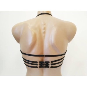 Chest Harness Open Cup Bra with Rings black