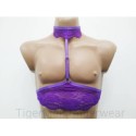Chest Harness Lace Open Cup Bra with Choker and Rings purple