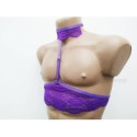 Chest Harness Lace Open Cup Bra with Choker and Rings purple