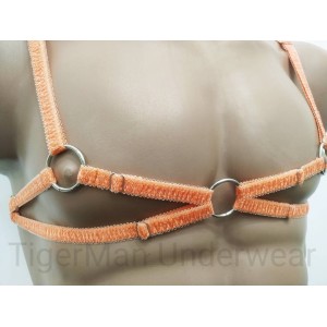 Chest Harness Open Nipples Bra with Rings orange