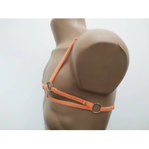 Chest Harness Open Nipples Bra with Rings orange