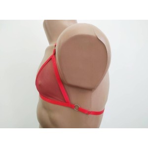 Harness Chiffon Open Cup Bra with Rings red