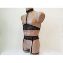 Harness Lace Lingerie set with Choker, Bra and Leg Garter Belt black