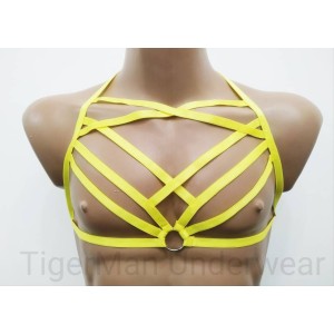 Chest Harness Open Cup Bra with Rings yellow