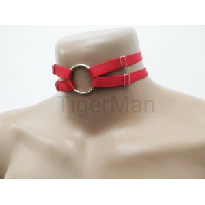 Choker Harness 2 lines With Big Ring (a Lot Of Colours) red