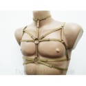 Chest Harness Open Cup Bra with Choker and Rings bronze