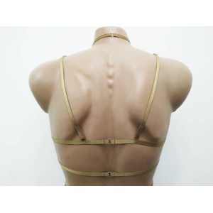 Chest Harness Open Cup Bra with Choker and Rings bronze