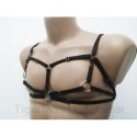 Chest Harness Open Nipples Bra with Choker and Rings black