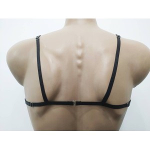 Chest Harness Open Nipples Bra with Choker and Rings black