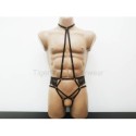 Bodysuit Harness Lace with Choker, Open Crotch Panties and Rings black