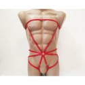 Bodysuit Harness with Open Crotch Panties and Rings red