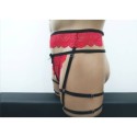 Harness Lace Crotchless Panties with Leg Garte Belt red with black