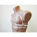 Chest Harness Open Cup Bra with Chains and Rings white