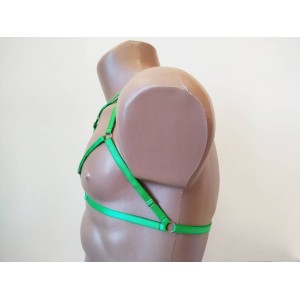 Chest Harness Open Cup Bra with Rings green