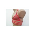 Chest Harness Chiffon Open Cup Bra with Rings and 3 lines red