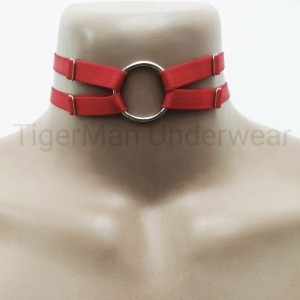Choker Harness 2 lines With Big Ring (a Lot Of Colours) red