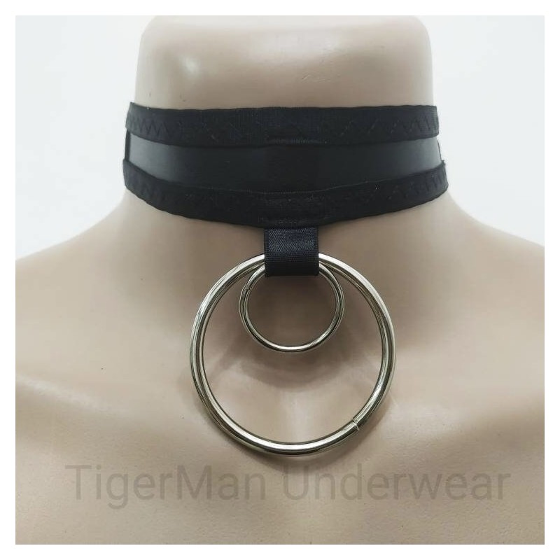 Choker Eco Leather 1 line with 2 Big Rings (a Lot Of Colours) black