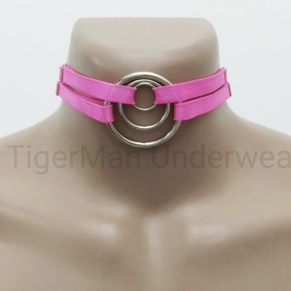 Choker Harness 2 lines with 3 Big Rings (a Lot Of Colours) pink