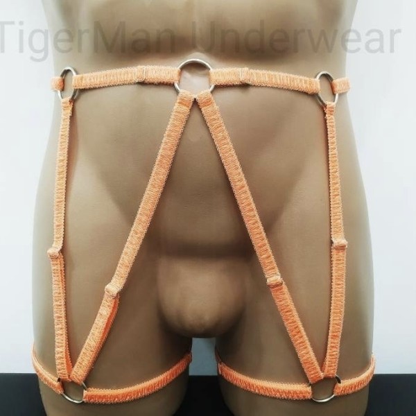 Leg Garter Belt Harness with 5 Big Rings orange