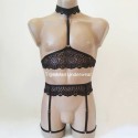 Harness Lace Lingerie set with Choker, Bra and Leg Garter Belt black