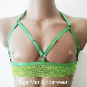 Chest Harness Lace Open Cup Bra green