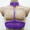 Chest Harness Lace Open Cup Bra with Choker and Rings purple