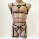 Harness Lingerie set with Open Cup Bra, Open Crotch Panties and Leg Garter Belt black