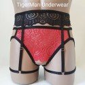 Harness Lace Crotchless Panties with Leg Garter Belt red with black