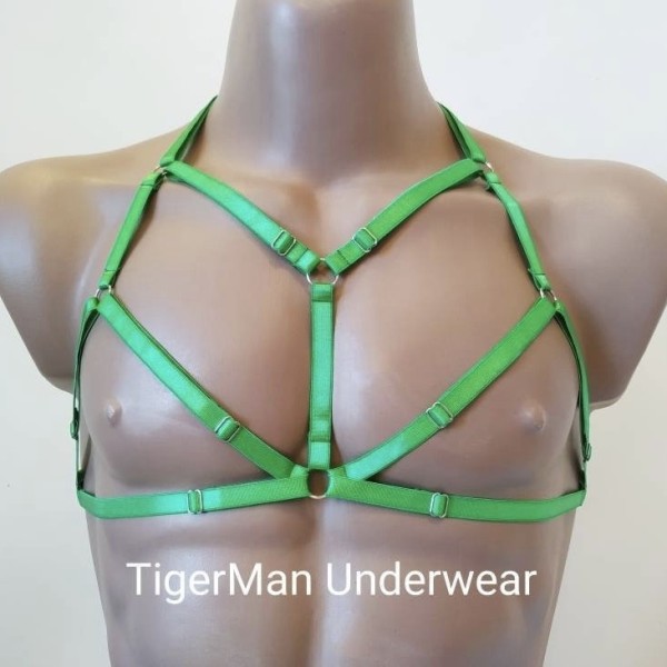 Chest Harness Open Cup Bra with Rings green