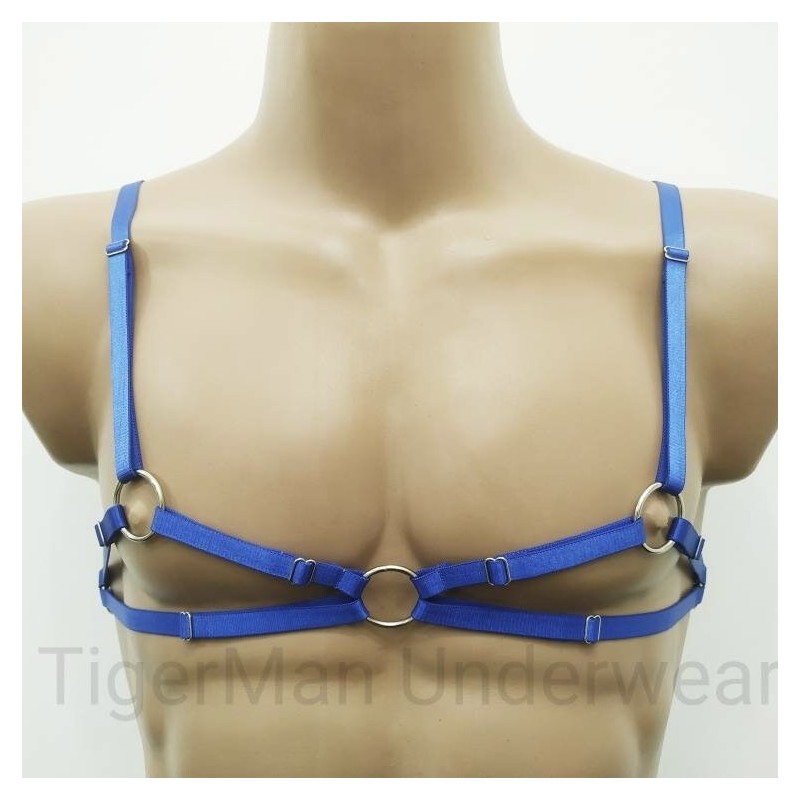 Chest Harness Open Nipples Bra blue