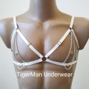 Chest Harness Open Cup Bra with Chains and Rings white