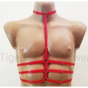 Chest Harness Open Cup Bra with Choker and Rings red