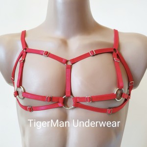 Chest Harness Open Nipples Bra red