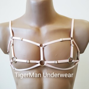 Chest Harness Open Nipples Bra with Rings peach