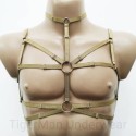 Chest Harness Open Cup Bra with Choker and Rings bronze