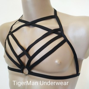 Chest Harness Open Cup Bra with Ring black