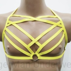 Chest Harness Open Cup Bra with Rings yellow
