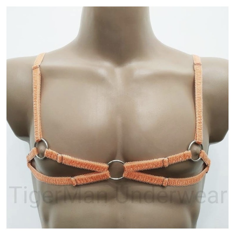 Chest Harness Open Nipples Bra with Rings orange