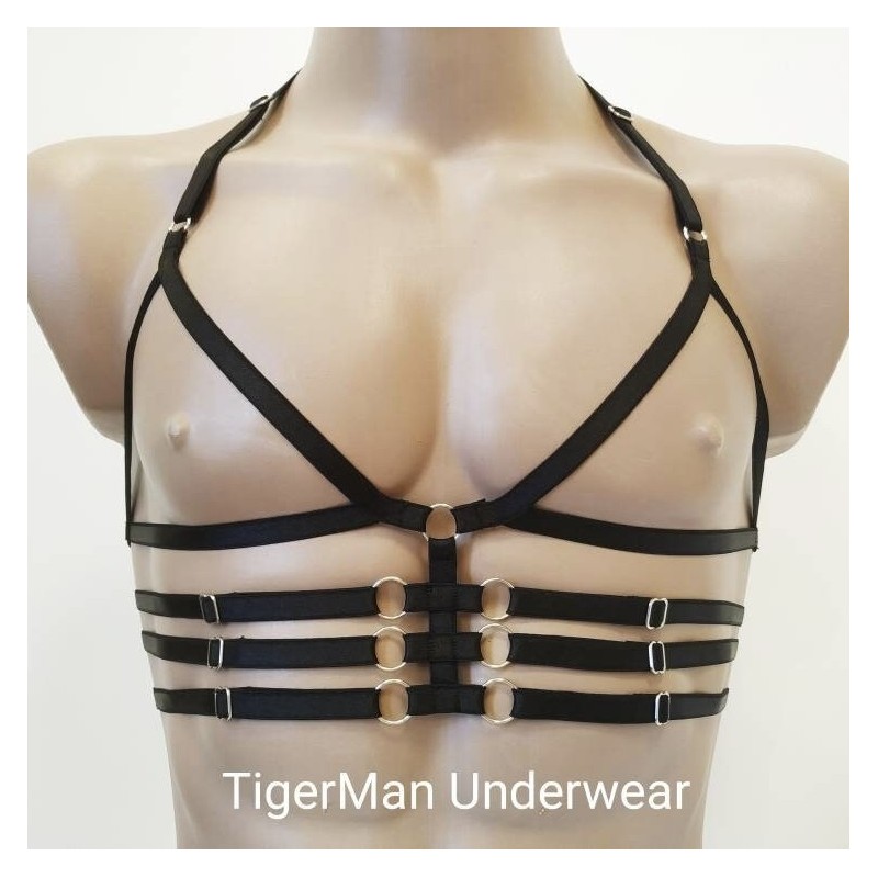 Chest Harness Open Cup Bra with Rings black