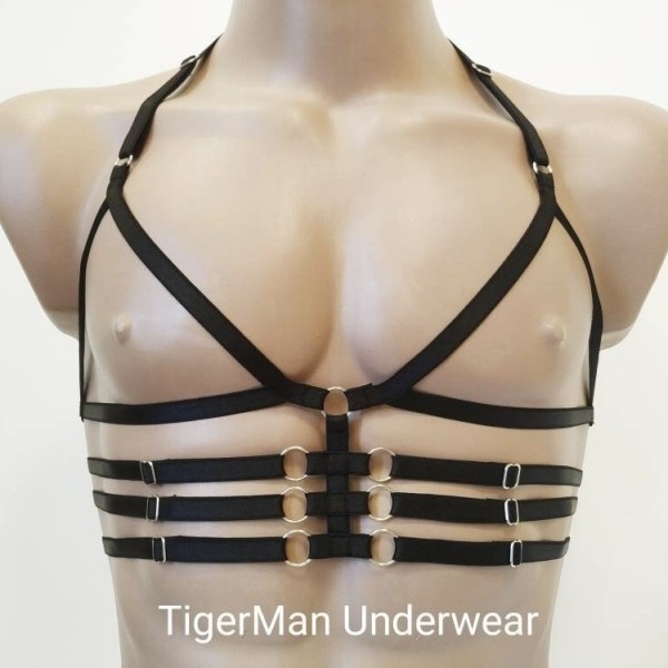 Chest Harness Open Cup Bra with Rings black