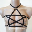 Chest Harness Open Cup Bra with Choker and Rings black