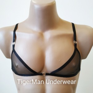 Harness Chiffon Open Cup Bra with Rings black