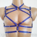 Chest Harness Open Cup Bra with Rings blue