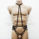 Bodysuit Harness Lace with Choker, Open Crotch Panties and Rings black