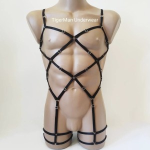 Bodysuit Harness with Leg Garter Belt black