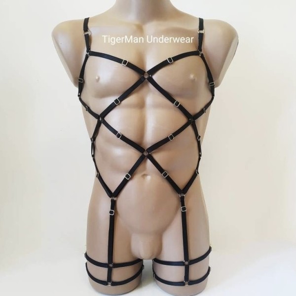 Bodysuit Harness with Leg Garter Belt black