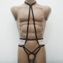 Bodysuit Harness Lace with Choker, Open Crotch Panties and Rings black with white