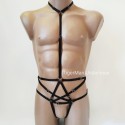 Bodysuit Harness with Choker, Open Crotch Panties and Rings black