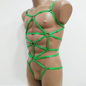 Bodysuit Harness with Open Crotch Panties and Rings green